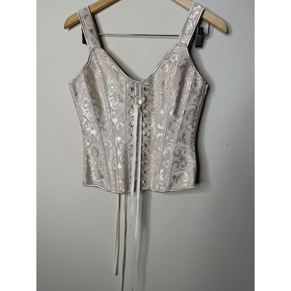 Cream Lace‎ Up Side Zip Corset Tank Strap Coquette Cottage Women's Size M